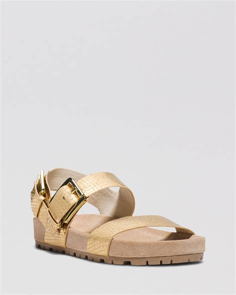 michael kors shoes with gold with gold zipper size 5|Michael Kors gold flat sandals.